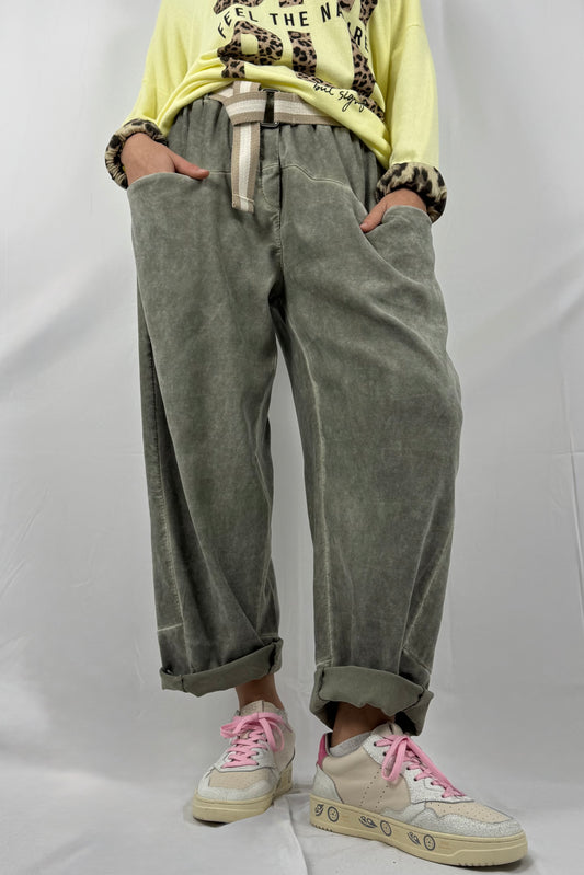 Locker geschnittene Hose mit Gürtel & Taschen-Khaki