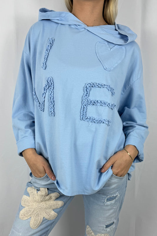 Damen Hoodie „I Love Me“ mit Schriftzug-Hellblau