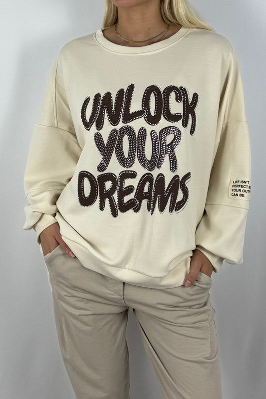 Damen Oversize Sweatshirt – Unlock Your Dreams-Beige
