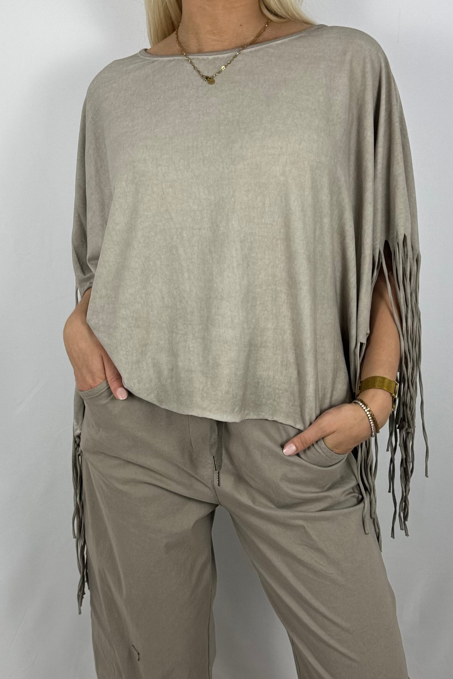 Fransen-Shirt aus Baumwollmix-Mud