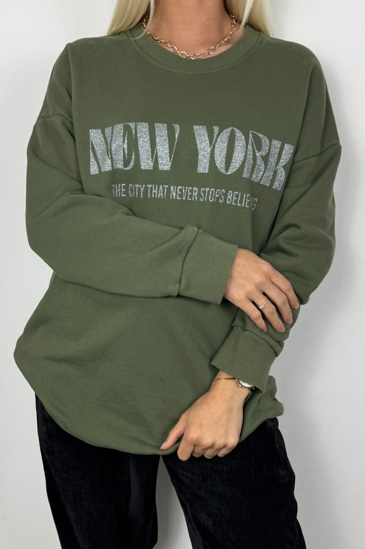 Oversize Sweatshirt New York –Olive Grün