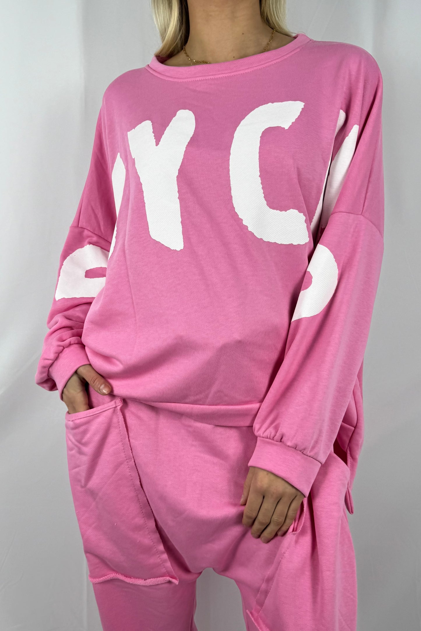 Oversize Sweatshirt mit Schriftzug „PSYCHO“-Rosa
