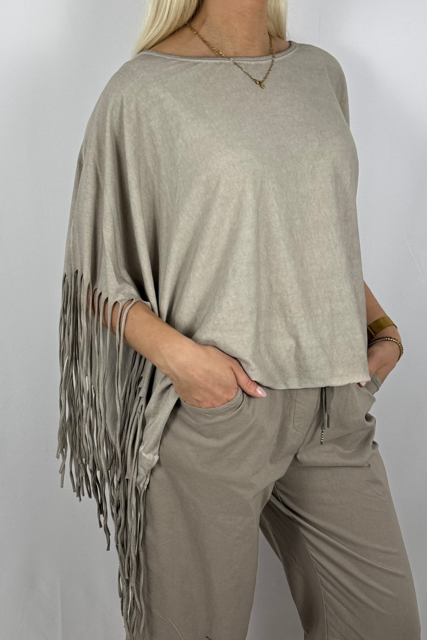 Fransen-Shirt aus Baumwollmix-Mud