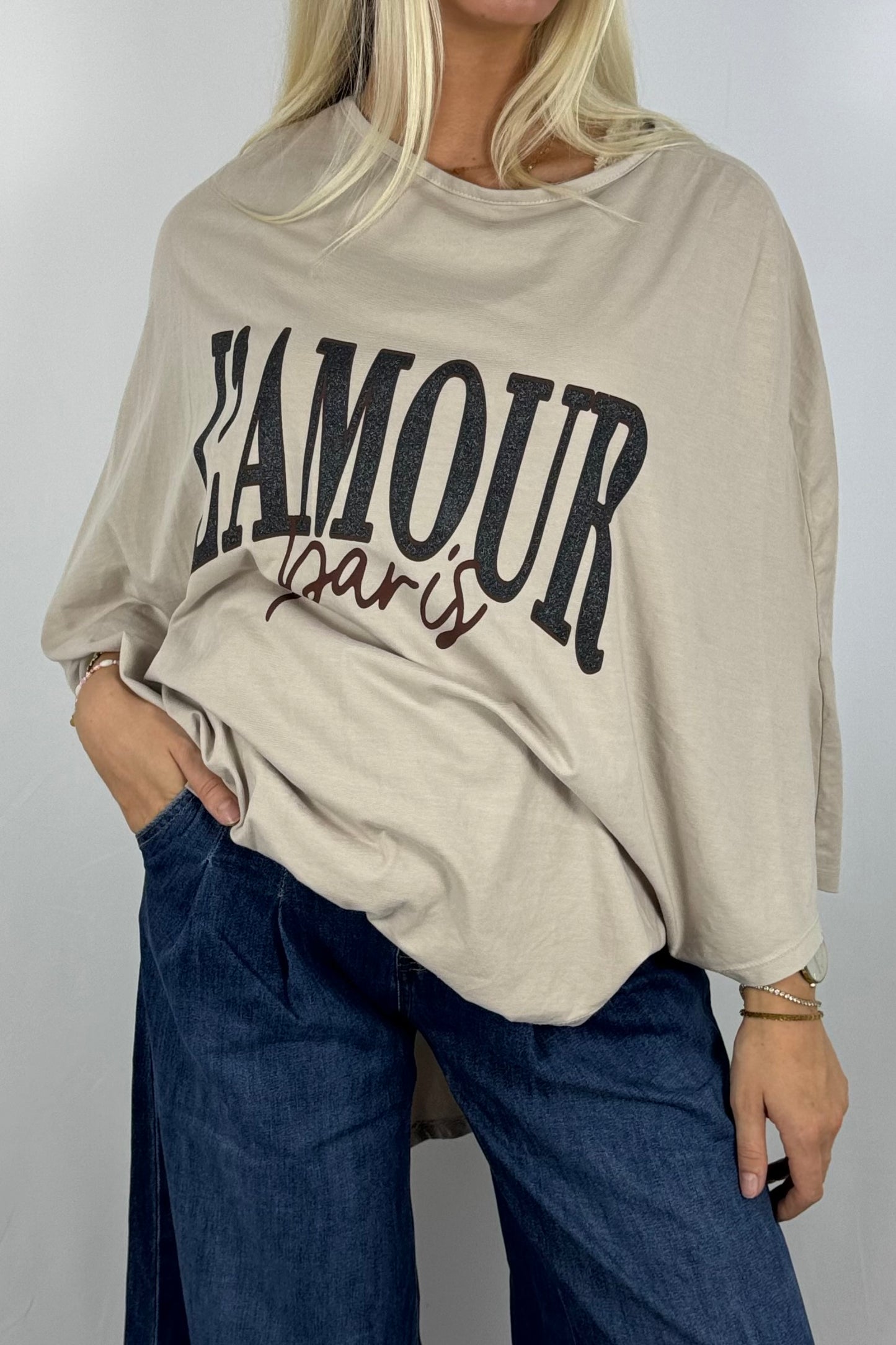 Damen Oversize Shirt „L’AMOUR Paris“-Beige