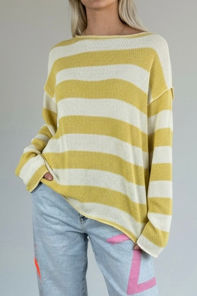 Gestreiftes Shirt mit Rundhalsausschnitt-Gelb