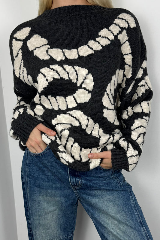 Pullover mit modernem Muster-Schwarz