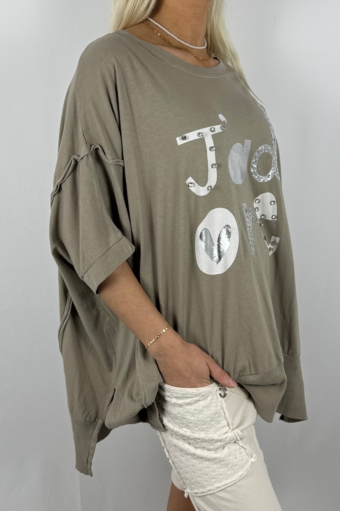 Oversize-Shirt „J’adore“ mit Glitzer-Print-Mud