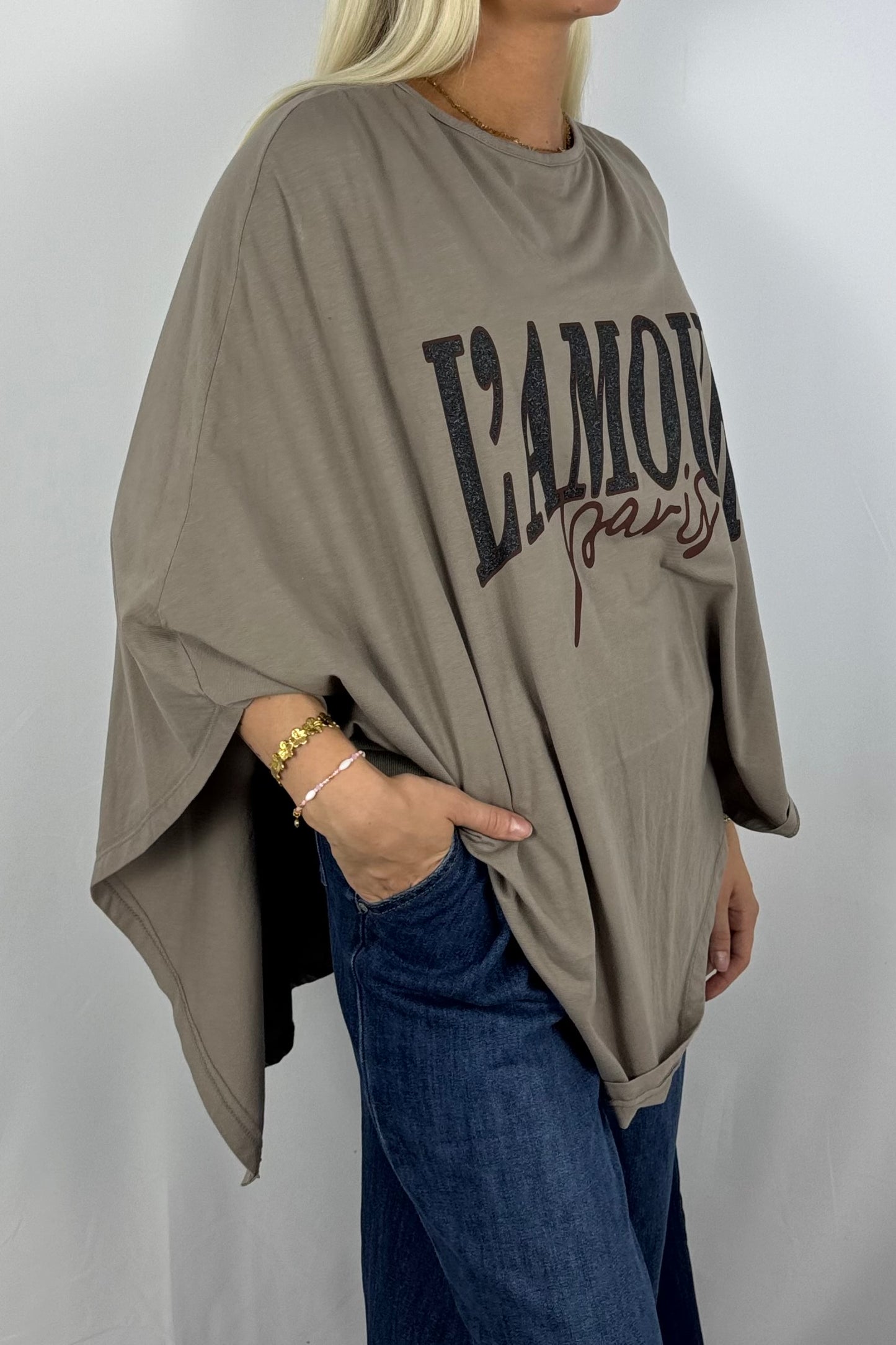 Damen Oversize Shirt „L’AMOUR Paris“-Mud