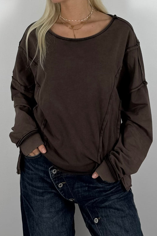 Oversize Shirt mit dekorativen Nahtdetails –Schoko