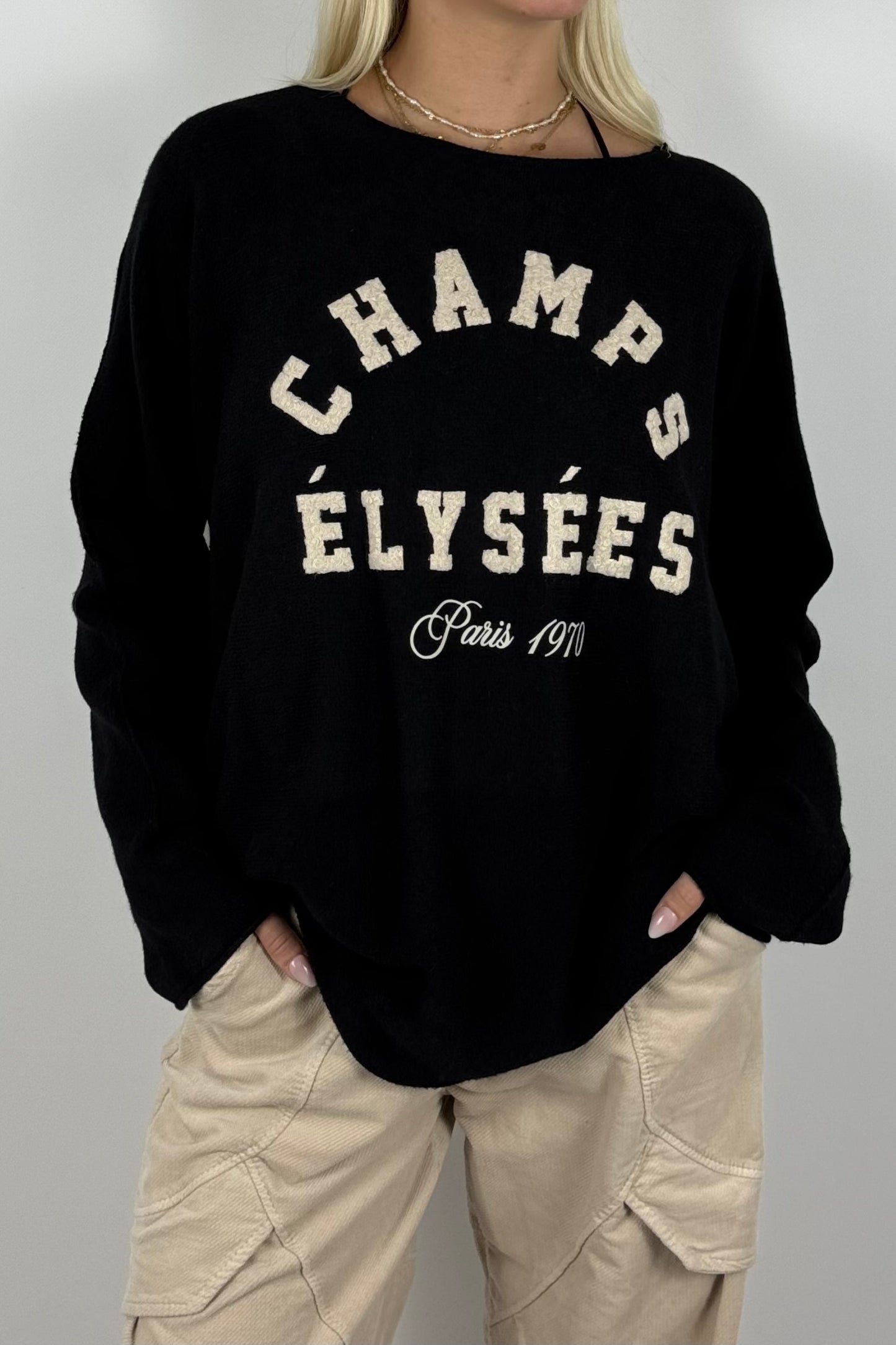 CHAMPS ÉLYSÉES Sweatshirt / Feinstrick-Pullover-Schwarz