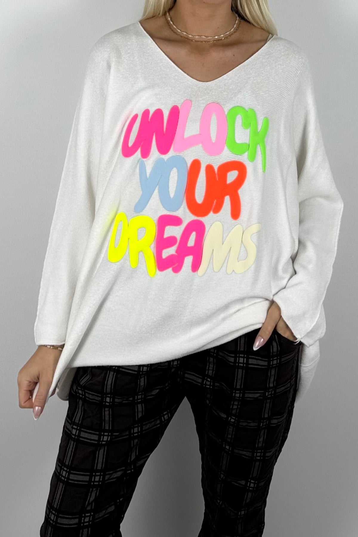 Damen Oversize-Sweatshirt mit Statement-Print-Weiß