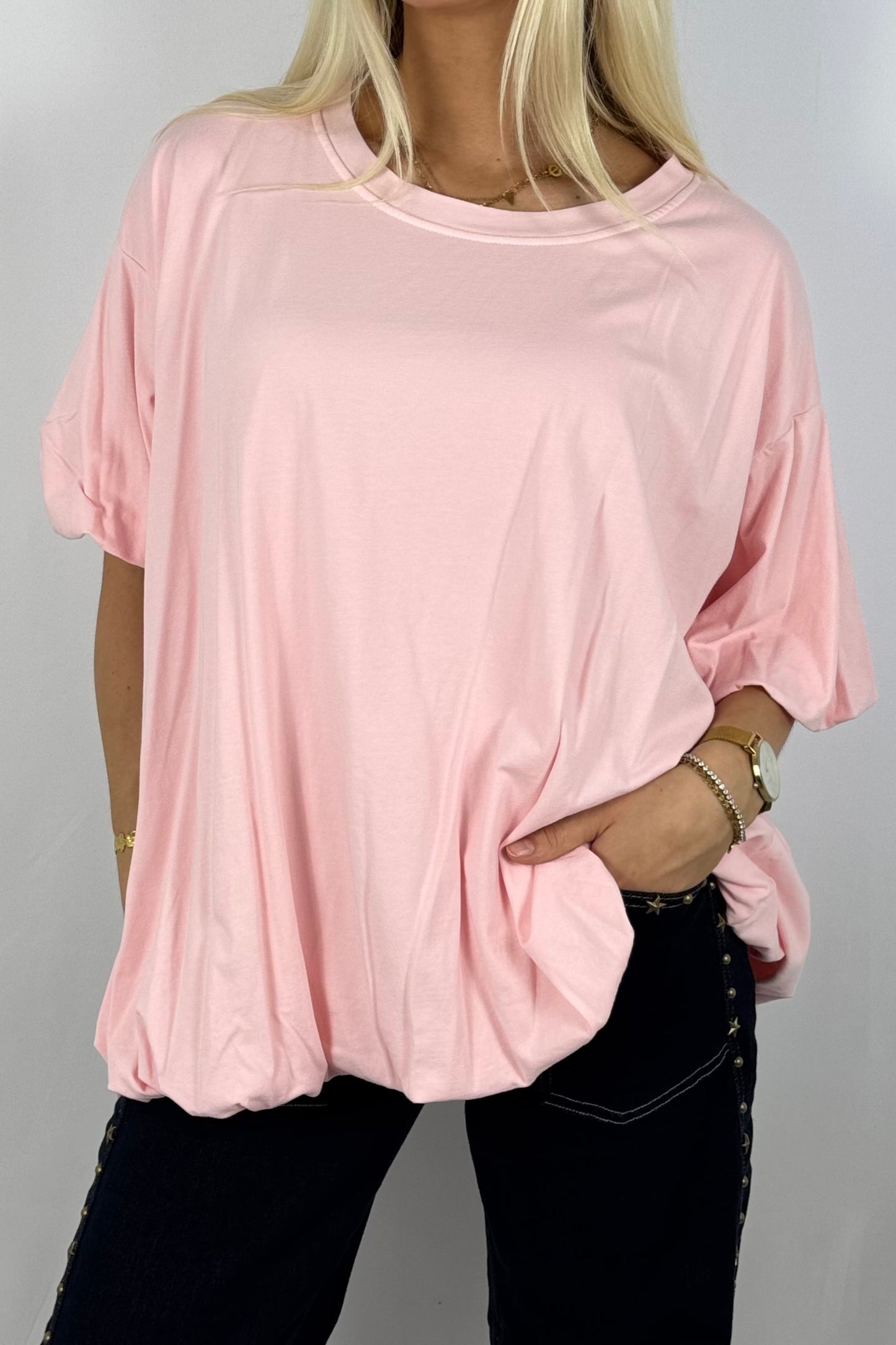 Basic Oversize Shirt mit Puffärmeln – Rosa