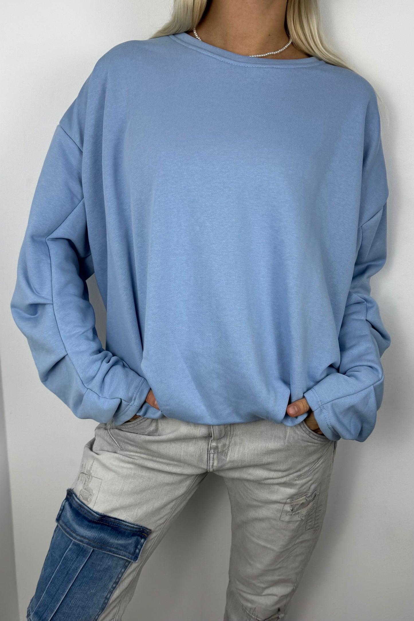 Oversize Sweatshirt mit Faltendetail –hellblau