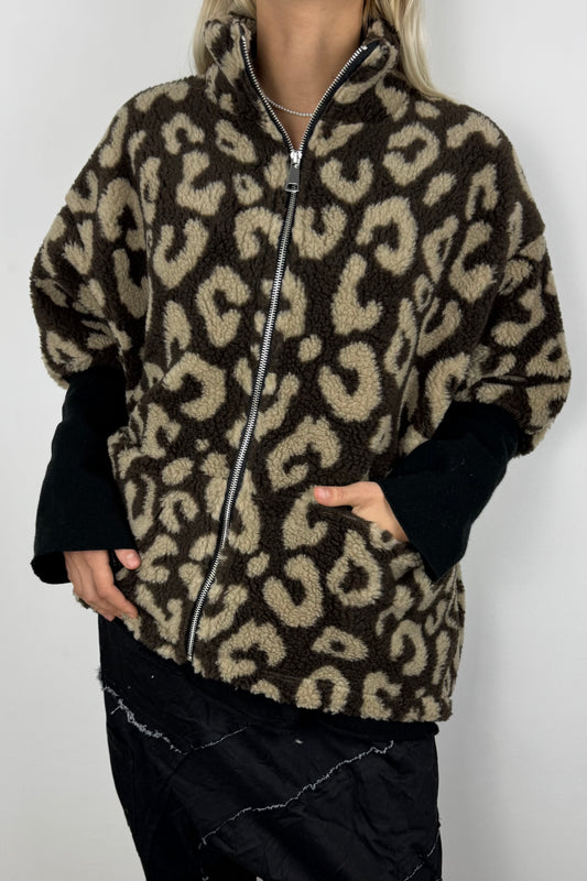 Oversize Teddy-Jacke mit Muster – Mud