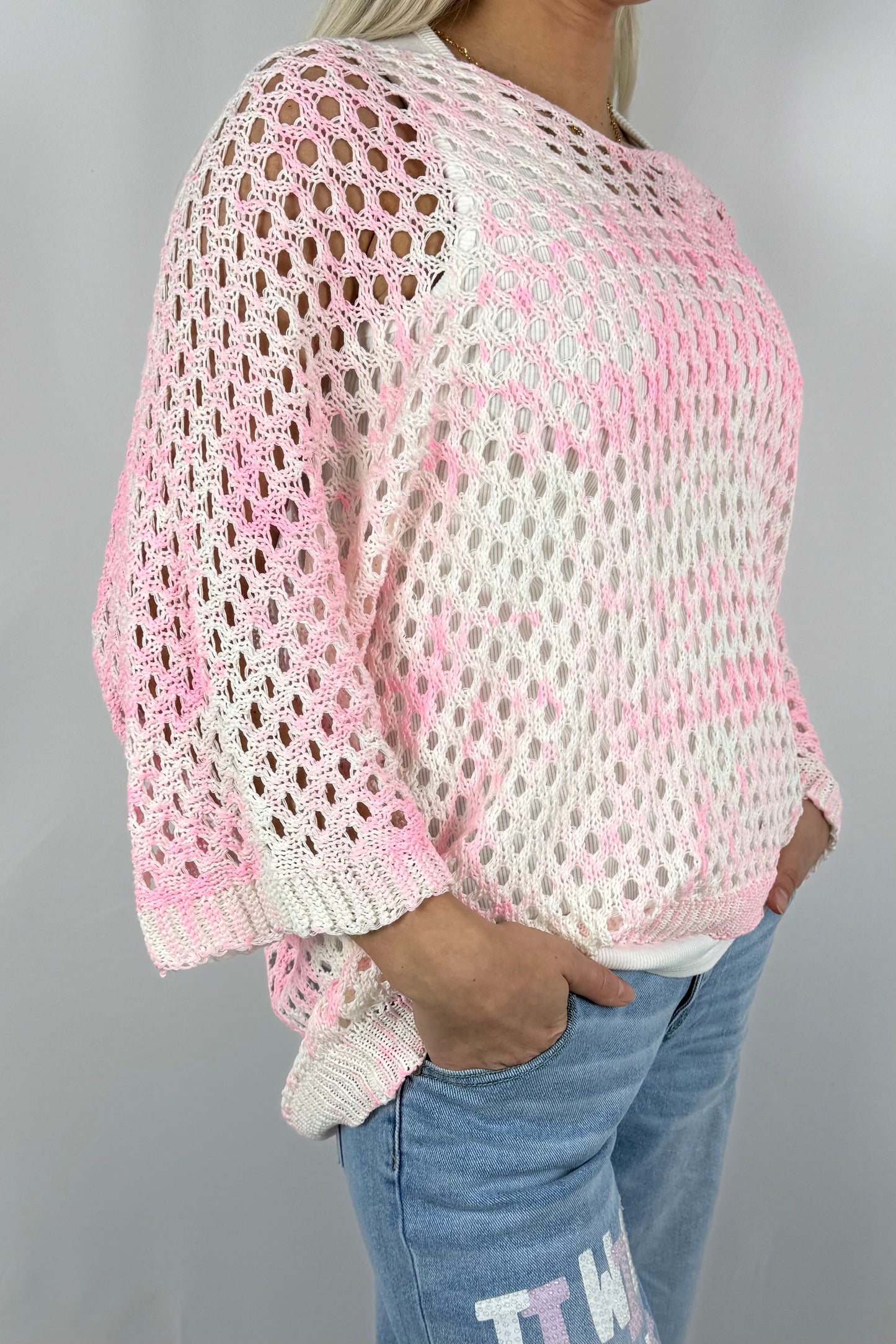 Damen Strick Shirt mit V Ausschnitt-Rosa