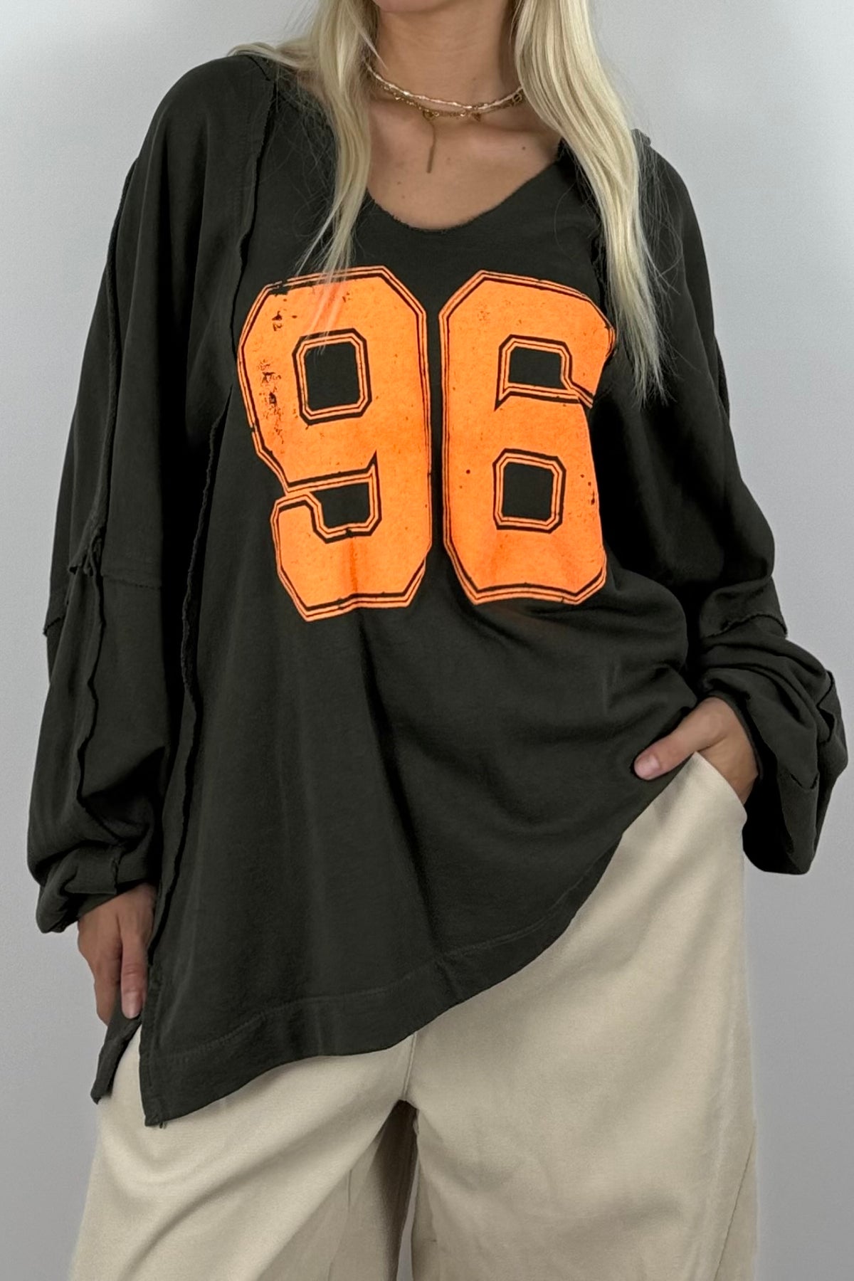 Oversize Shirt mit „96“-Statement –Khaki