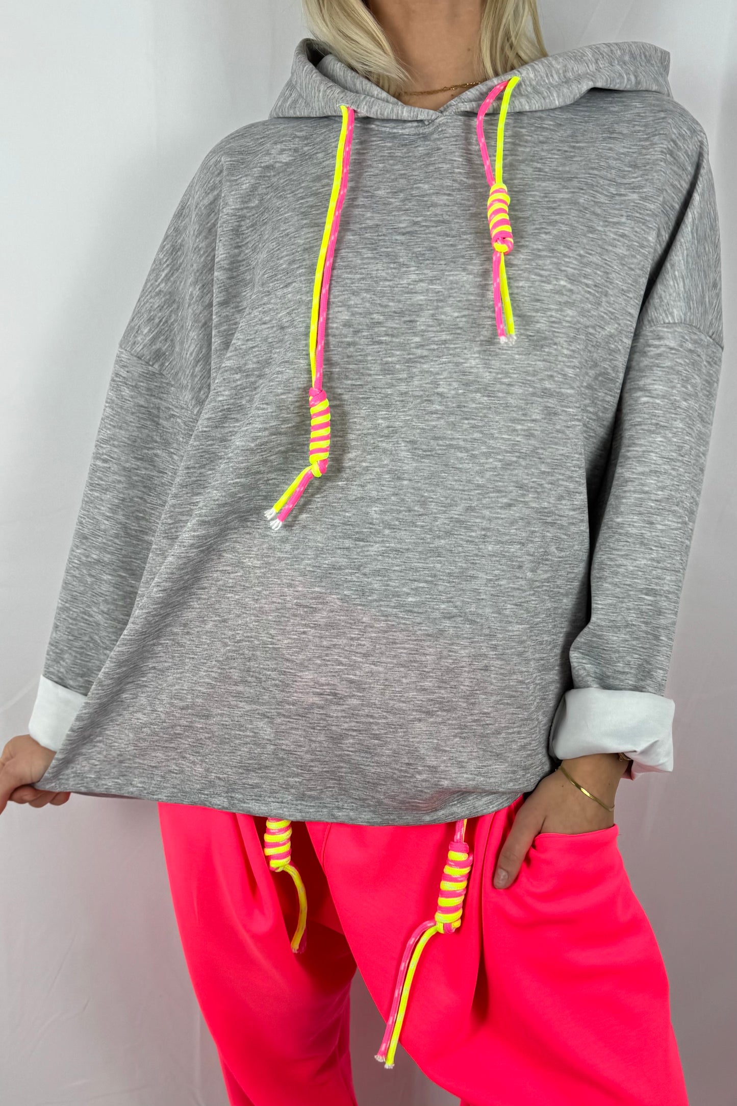 Oversize Hoodie mit Kordel-Detail –Grau