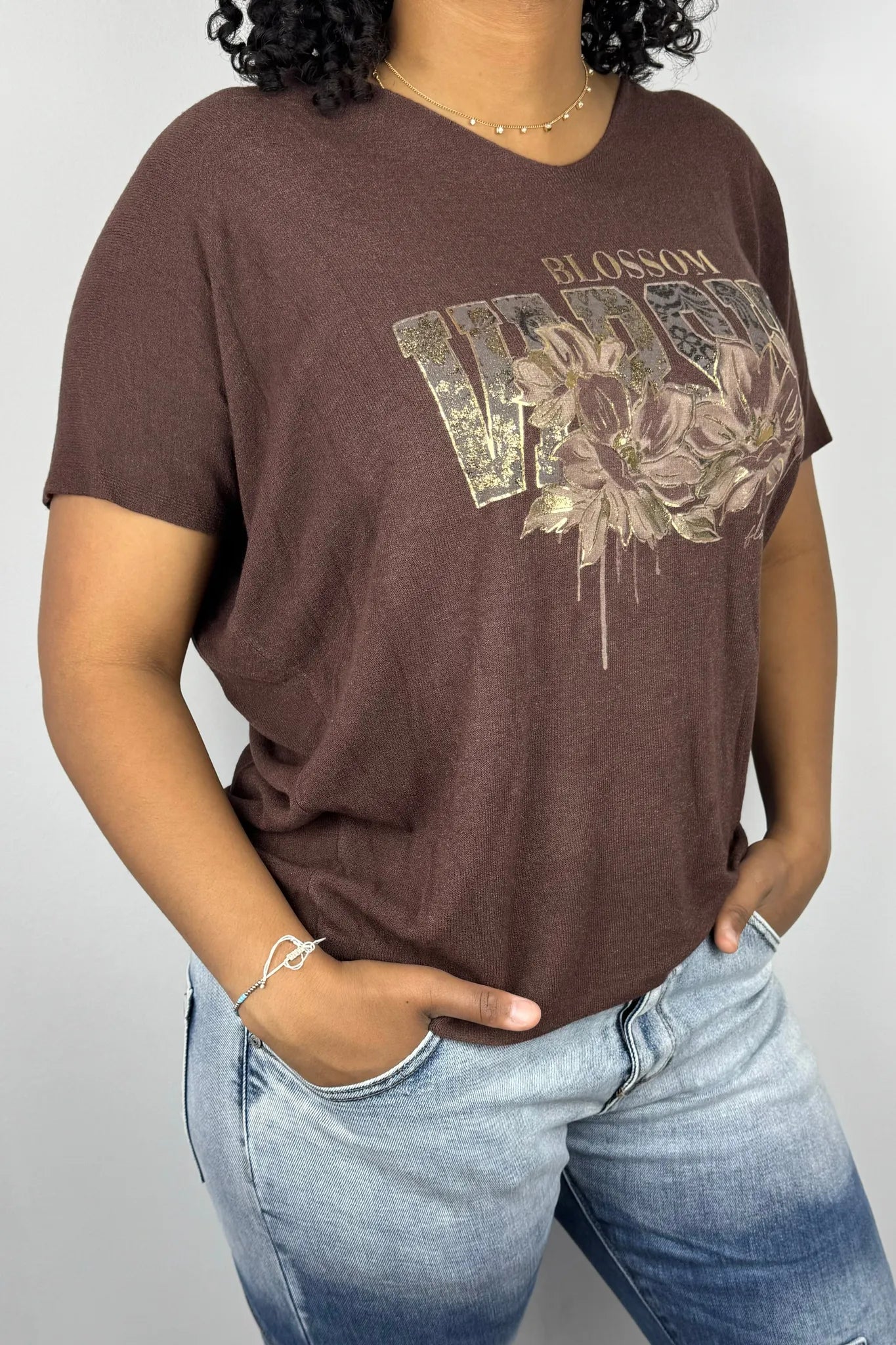 Oversized Shirt mit „Blossom Harmony“-Print und Blumenmotiv-Choco