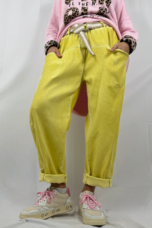 Locker geschnittene Hose mit Gürtel & Taschen-Gelb