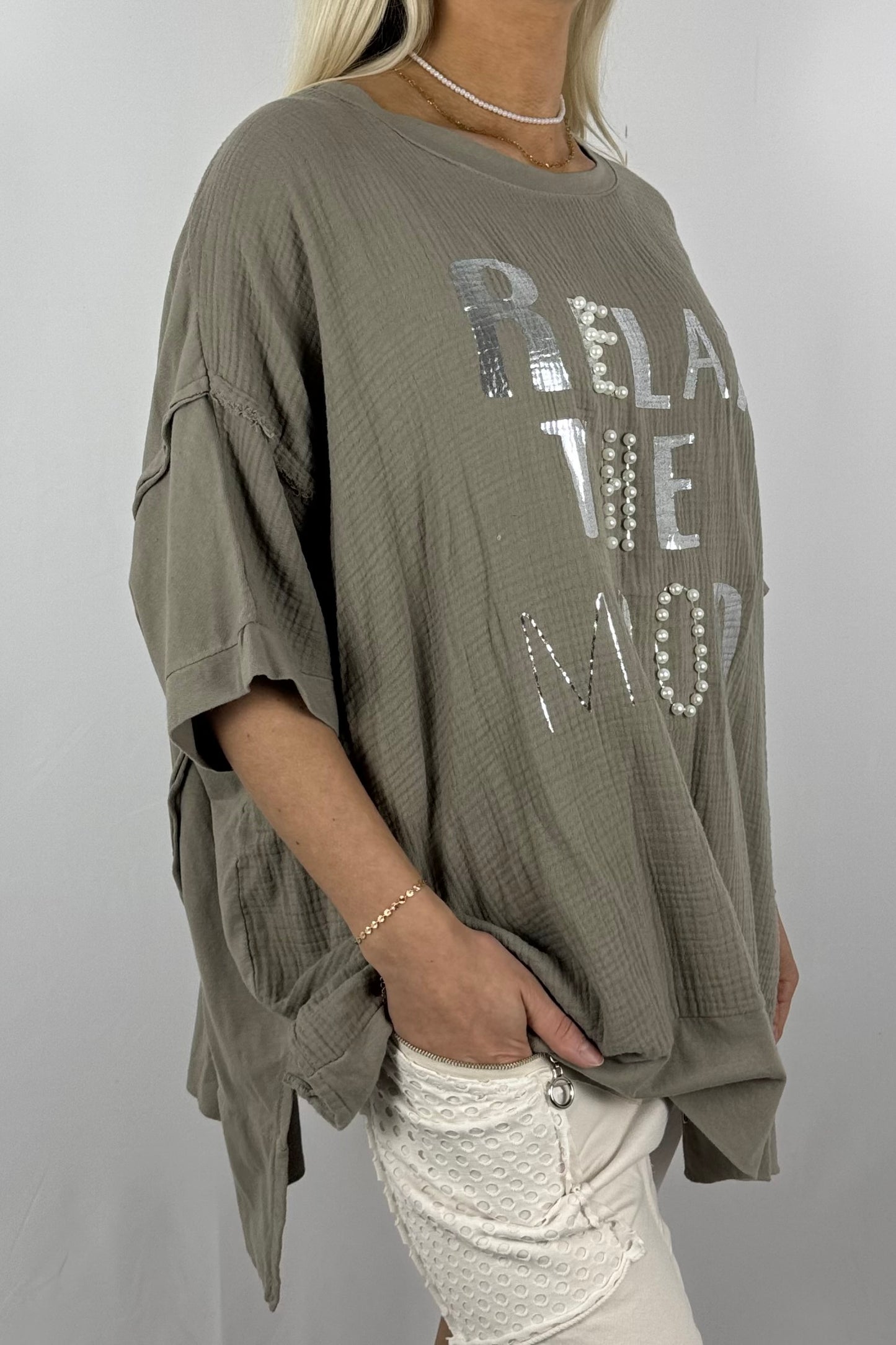 Oversize-Shirt „Relax The Mood“ aus Musselin-Mud