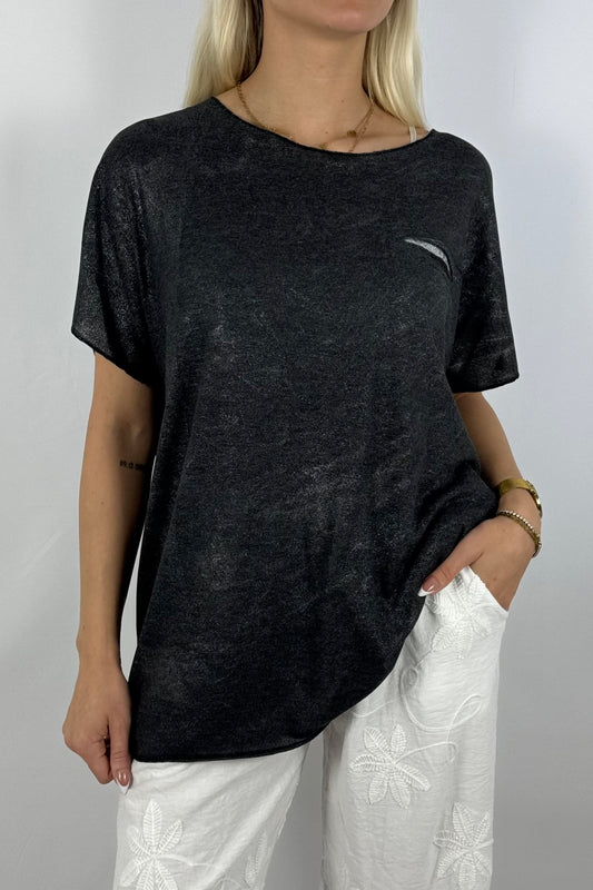 Glitzer-Shirt mit Pailletten-Detail – elegant & bequem-Schwarz