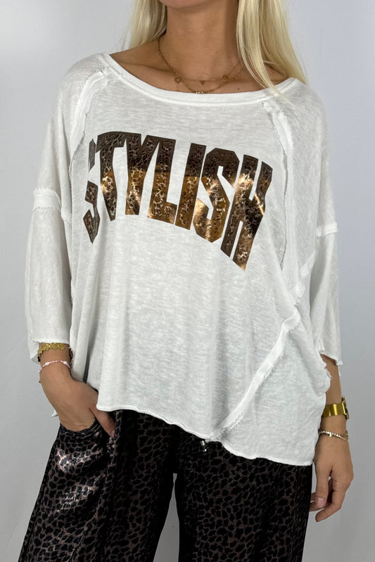 Oversize Shirt „STYLISH“ – Weiß