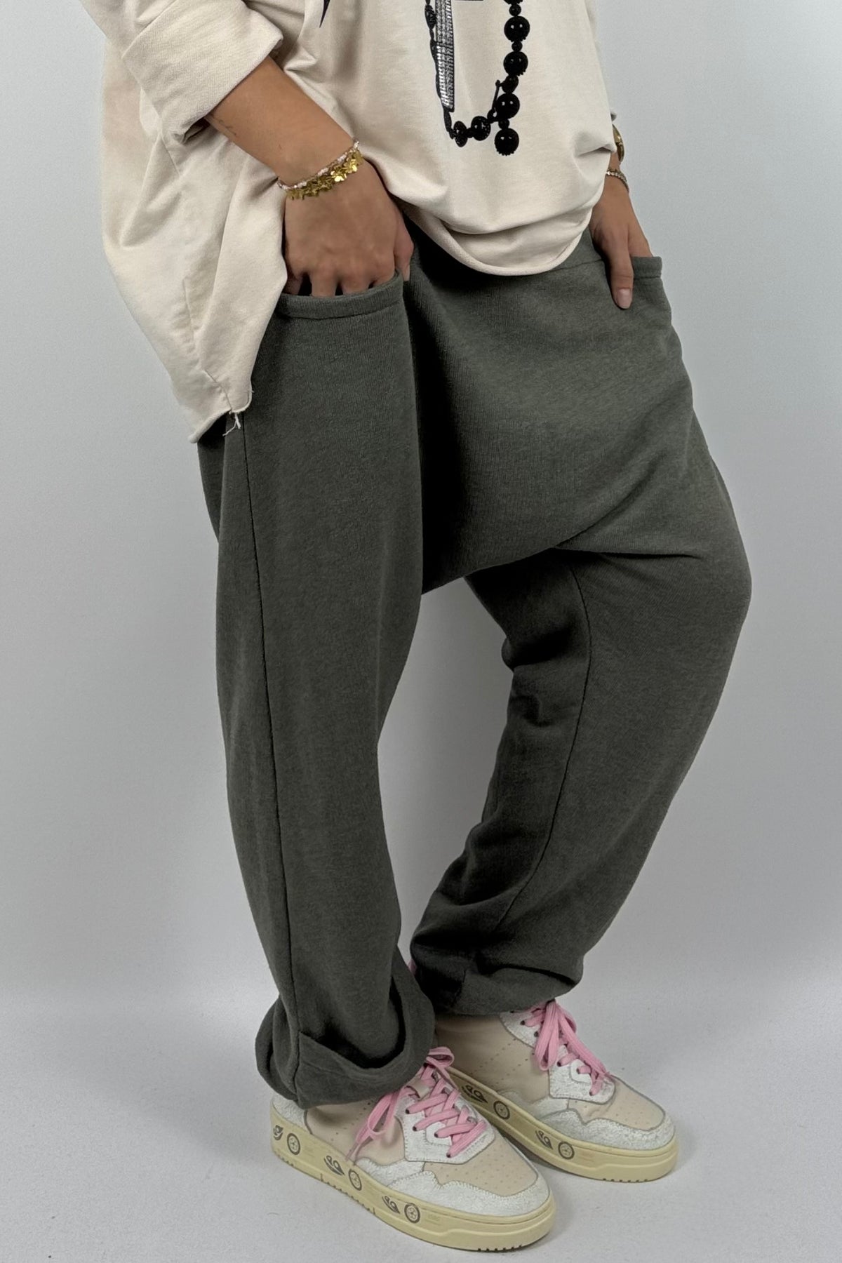 Lässige Baggy-Hose mit Taschen – Khaki