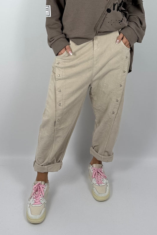 Damen Hose mit Schmuckdetails – Beige