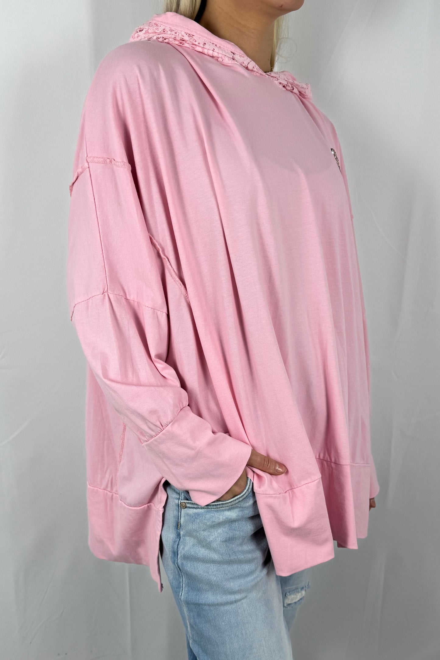 Damen Hoodie mit Strass Totenkopf-Rosa