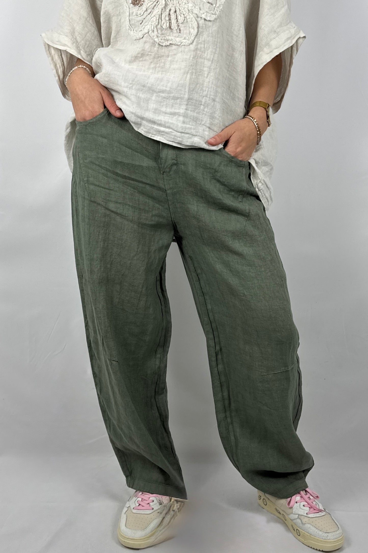 Lässige Leinenhose mit Knopfverschluss – Moderner Sommer Style-Khaki