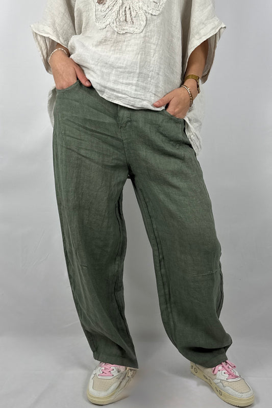 Lässige Leinenhose mit Knopfverschluss – Moderner Sommer Style-Khaki