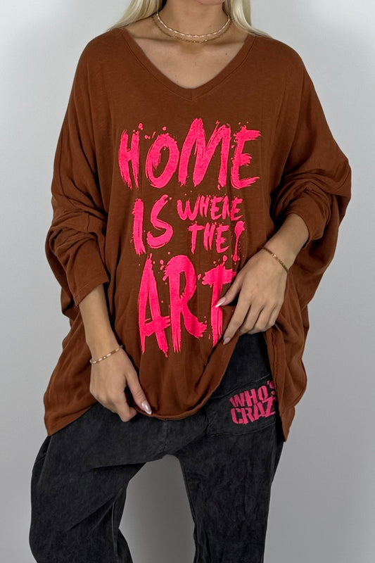 Damen Oversize-Shirt mit Statement-Print-Rust
