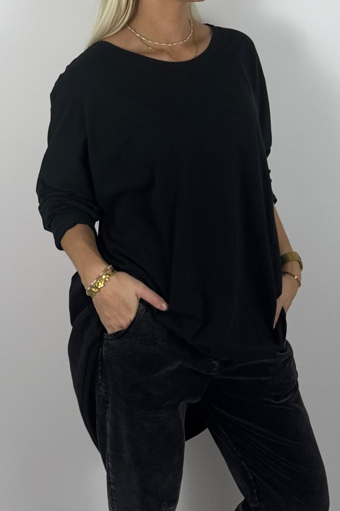 Damen Oversize Shirt mit STYLE-Print – Schwarz