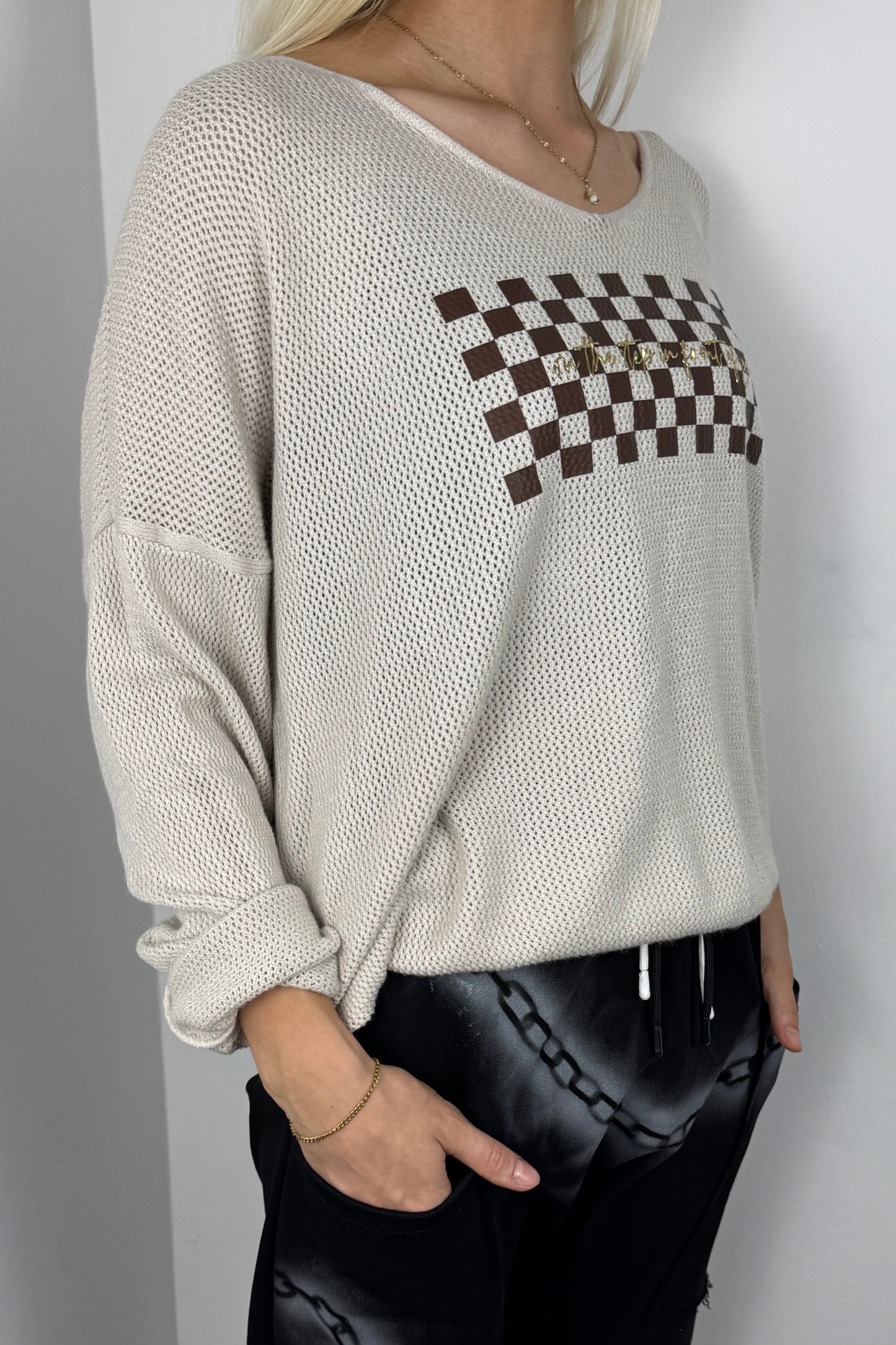 Shirt mit Karomuster-Print –Beige