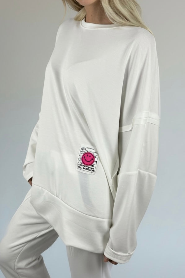 Oversize Sweatshirt mit Patch-Detail-Weiß
