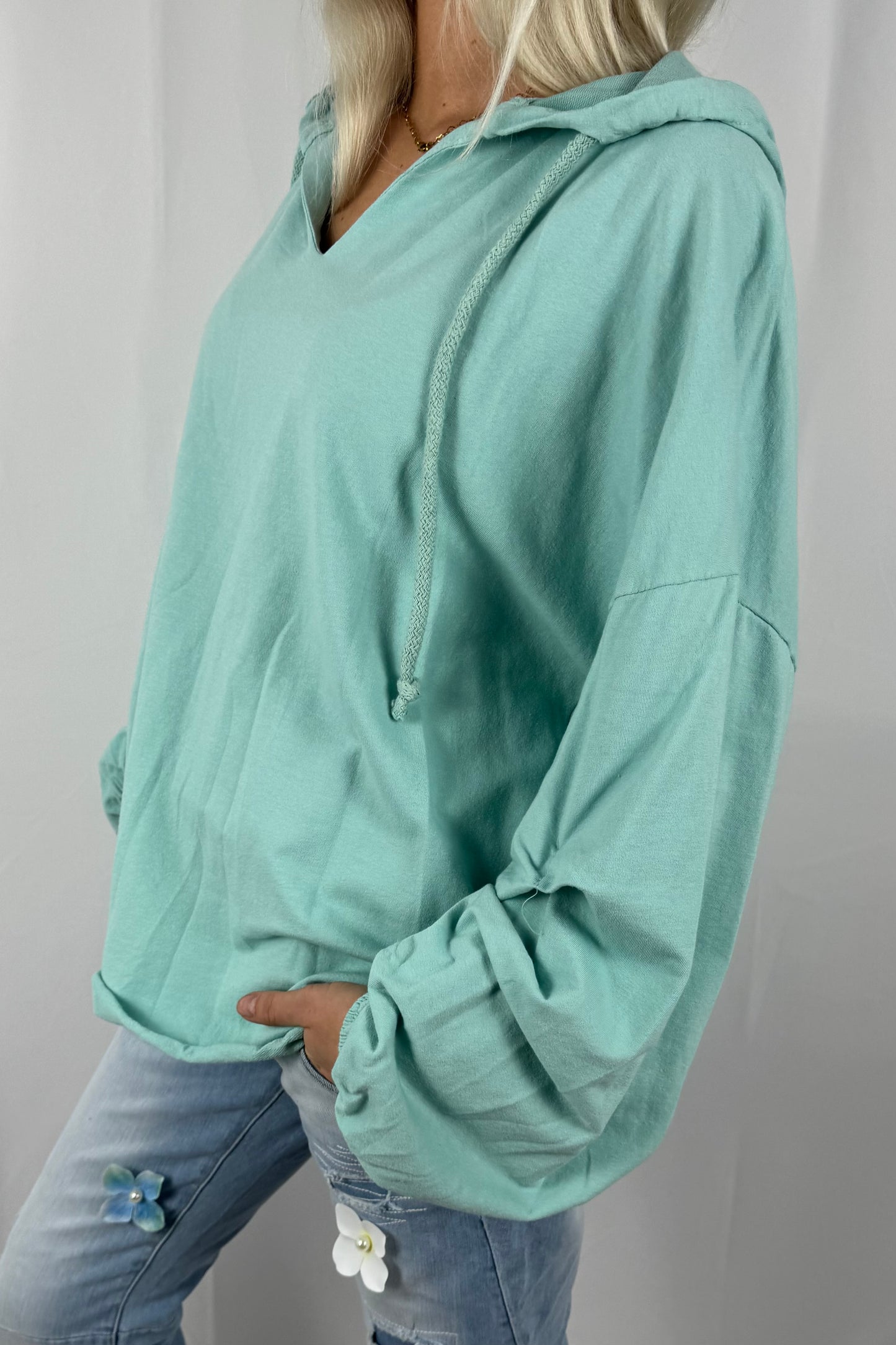 Damen Hoodie Shirt mit V-Ausschnitt –Mint