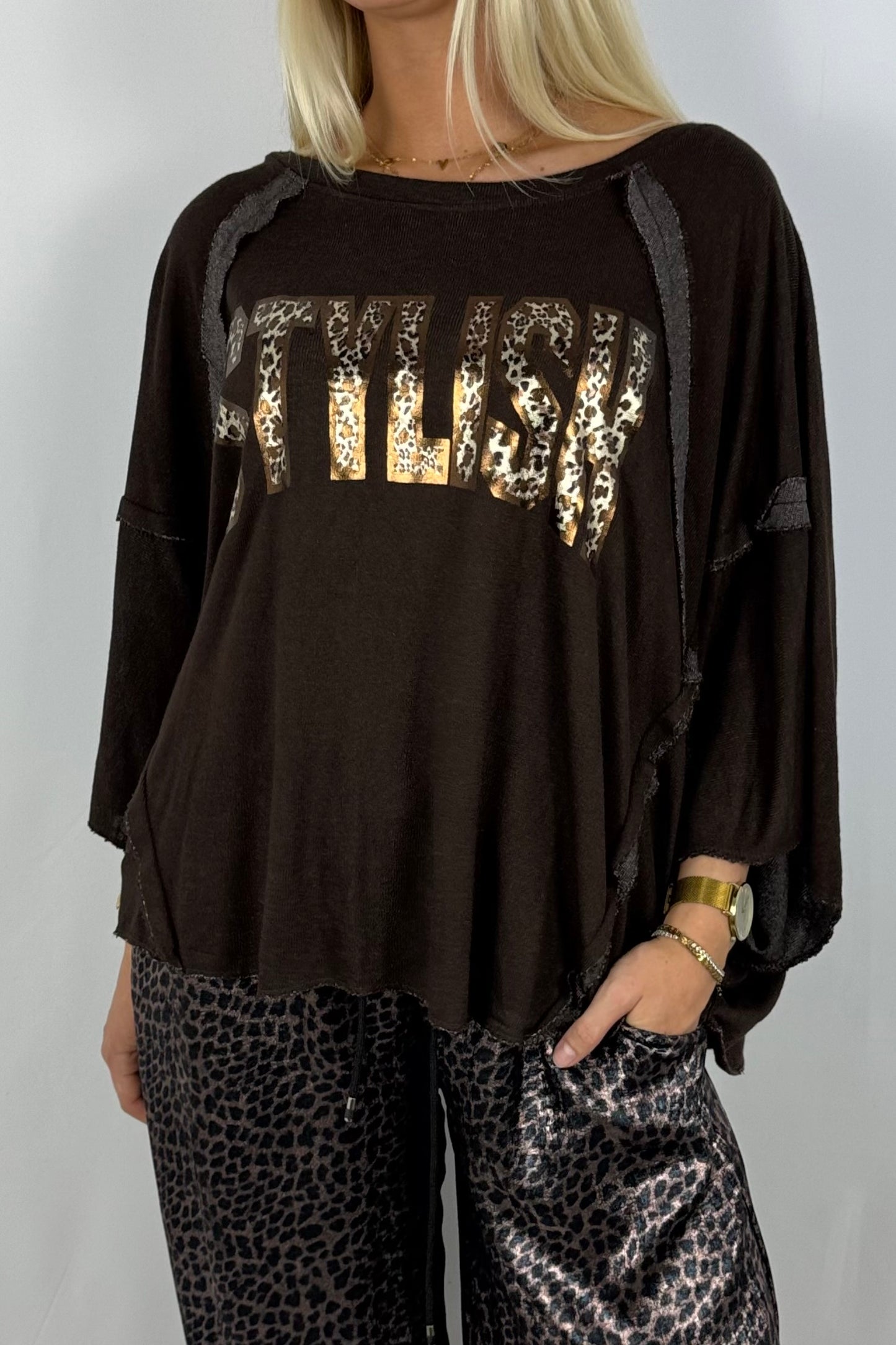 Oversize Shirt „STYLISH“ – Schoko