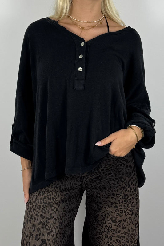 Oversize Shirt mit Knopfleiste-Schwarz