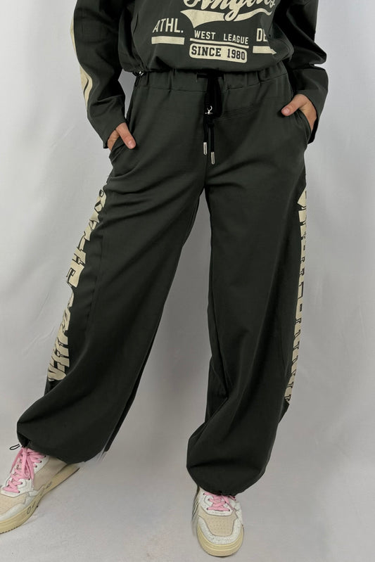 Damen Hose – Sportlicher Freizeit-Look mit Schriftzug-Khaki