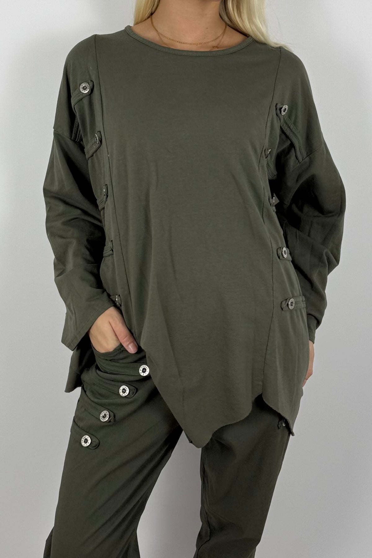 Damen Oversize Shirt mit Knopfdetails – Khaki