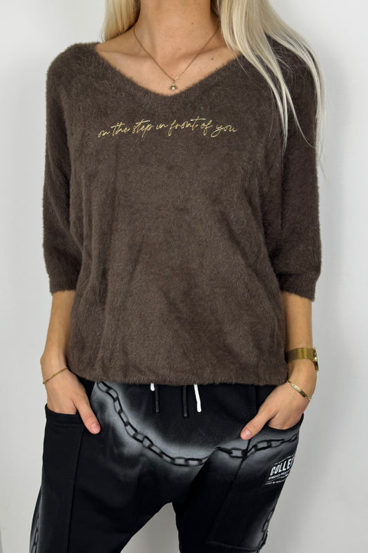 Shirt mit V-Ausschnitt und Stickerei –Choco