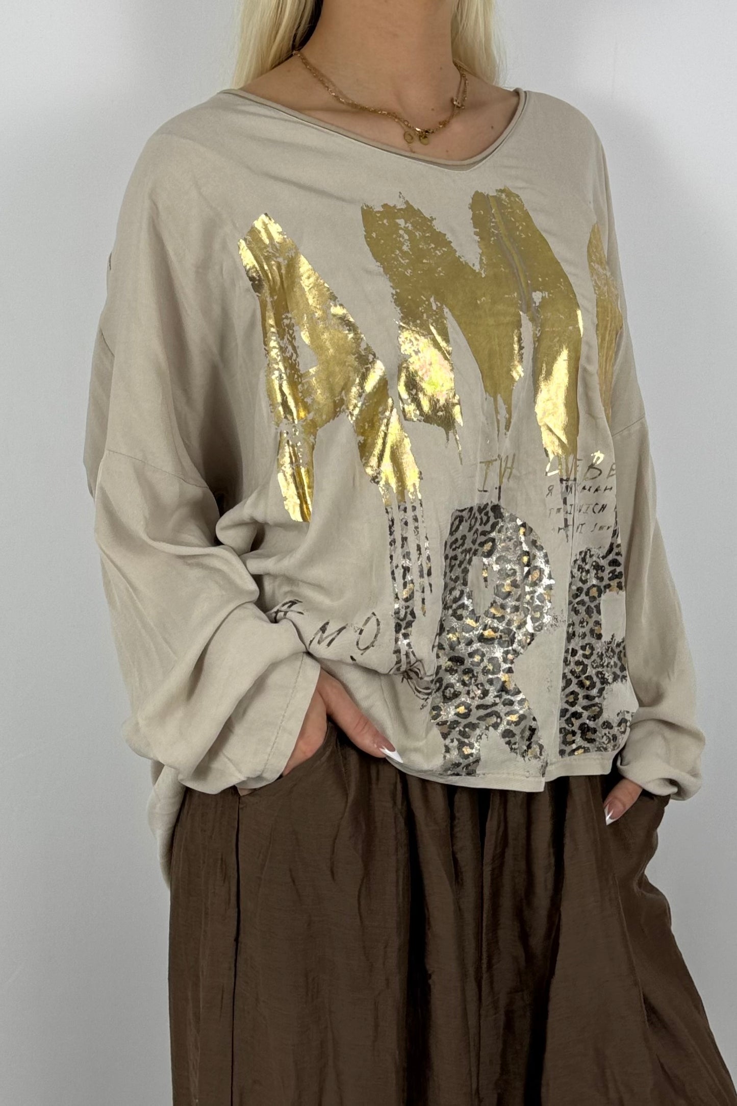 Oversize-Shirt mit Statement-Print-Beige