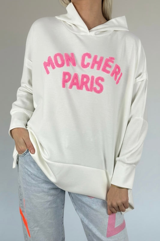 Oversize Hoodie „Mon Chéri Paris“-Weiß