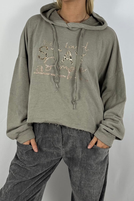 Damen Hoodie – Cropped mit Statement-Print-Mud
