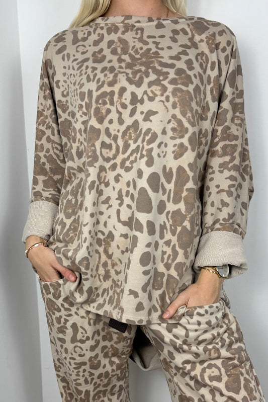 Oversize-Shirt mit Animal-Print-Beige