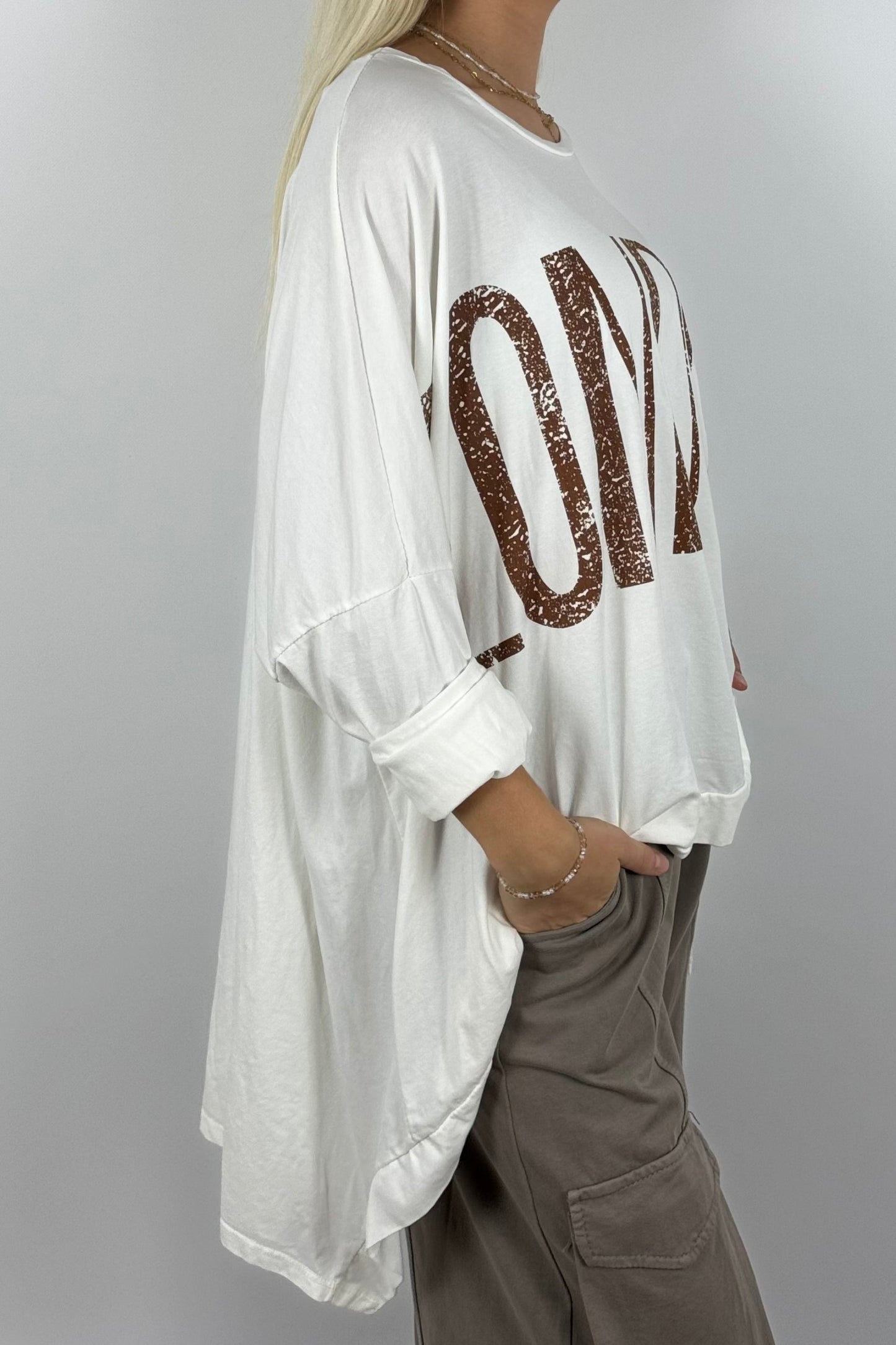 Oversize Shirt mit „LONDON“-Print – Weiß
