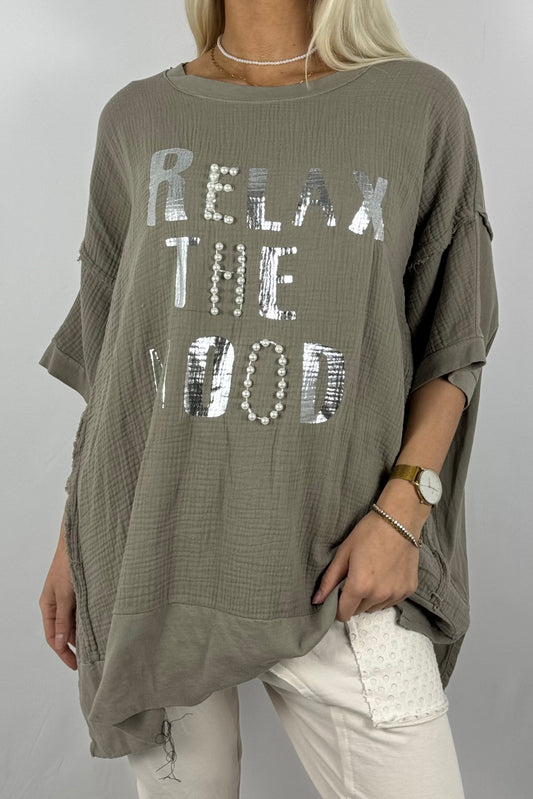 Oversize-Shirt „Relax The Mood“ aus Musselin-Mud
