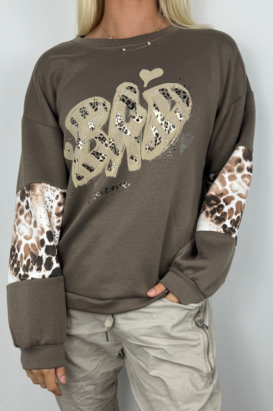 Oversize Sweatshirt mit Print & Animal-Details –Mud