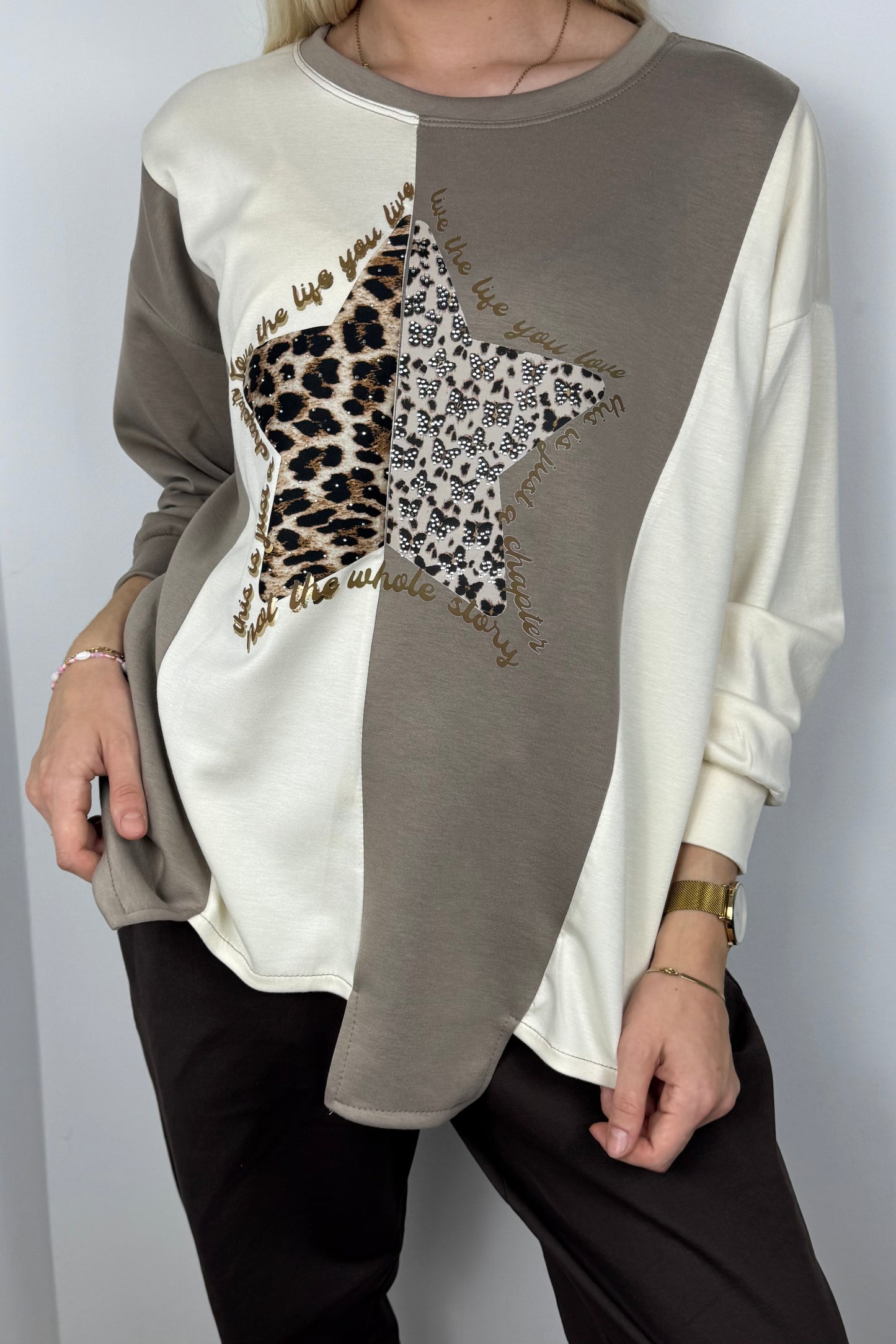 Langarmshirt mit Stern-Applikation-Mud