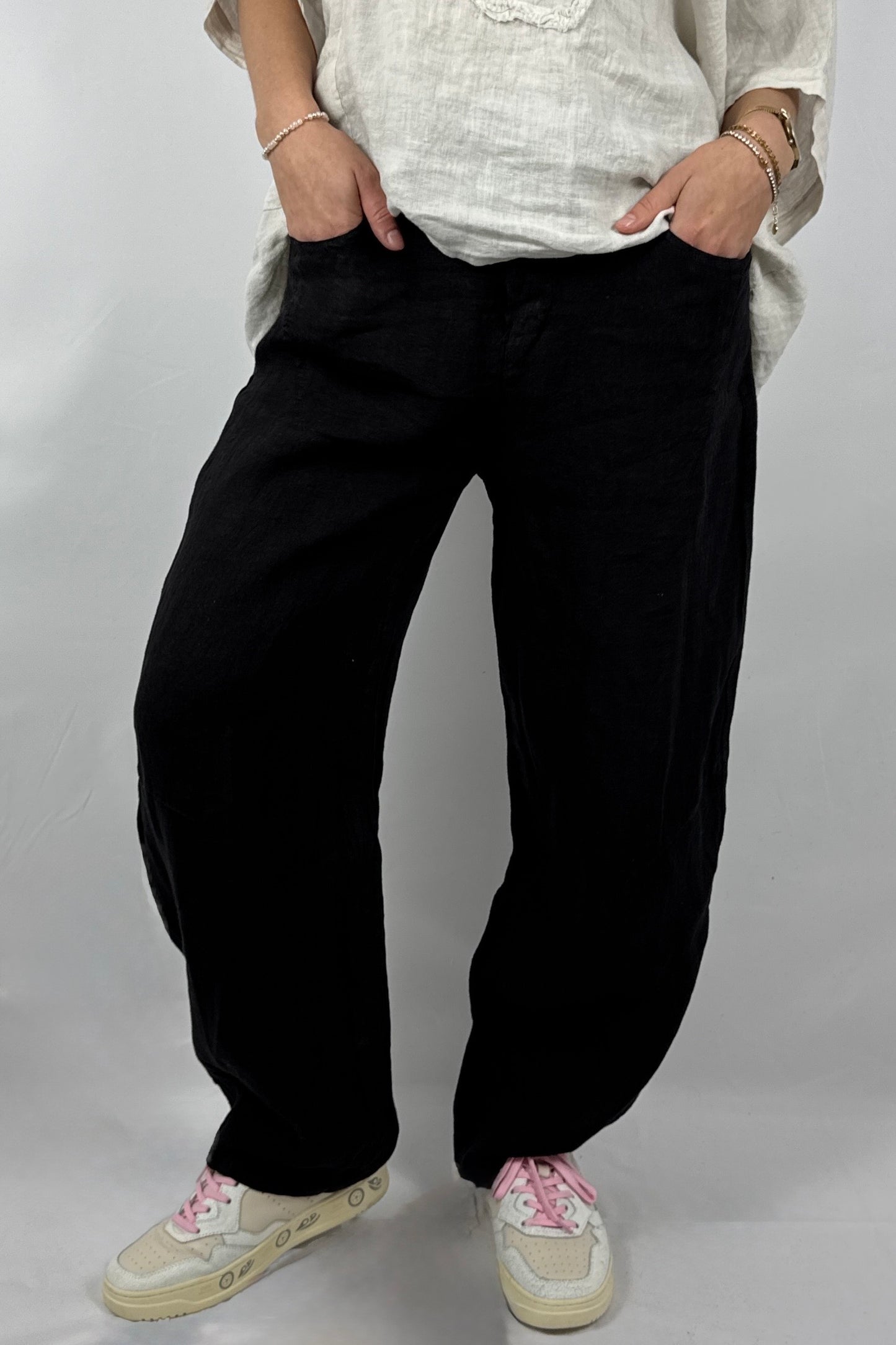 Lässige Leinenhose mit Knopfverschluss – Moderner Sommer Style-Schwarz